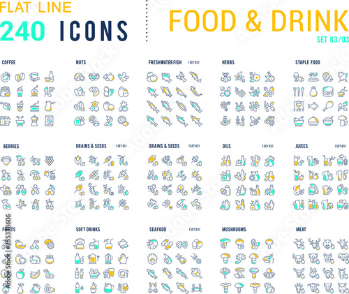 Collection Linear Icons of Food and Drinks