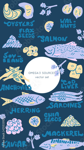 Omega 3 sources vector set