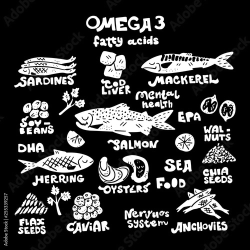 Omega 3 sources vector set
