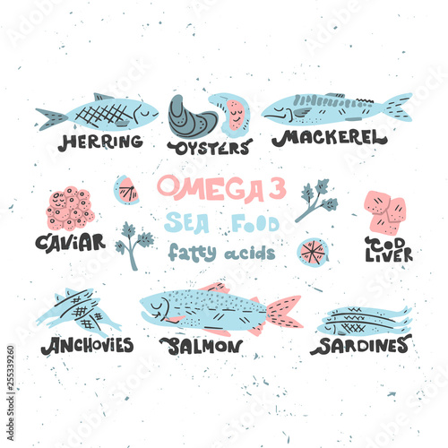 Omega 3 sources vector set