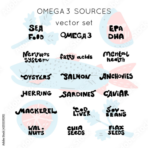 Omega 3 sources vector set