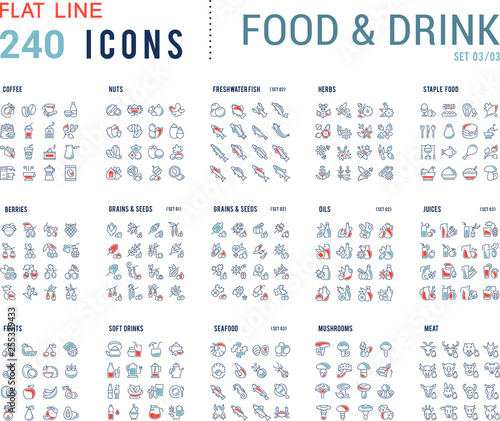 Collection Linear Icons of Food and Drinks