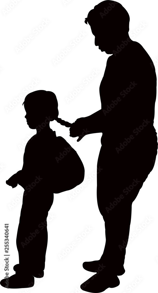 mother combing daughters hair, silhouette vector