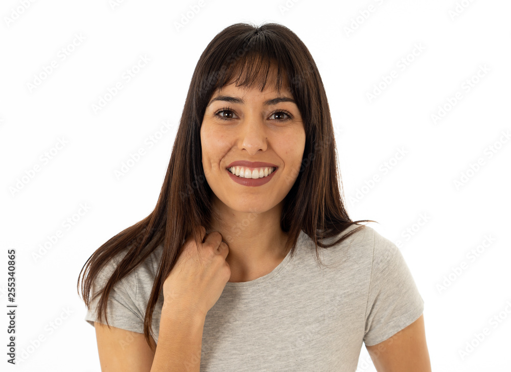 Close up of young attractive cheerful woman with smiling happy face. Human expressions and emotions Close up of young attractive cheerful woman with smiling happy face. Human expressions and emotions