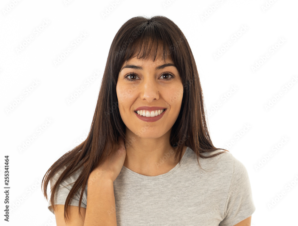 Close up of young attractive cheerful woman with smiling happy face. Human expressions and emotions Close up of young attractive cheerful woman with smiling happy face. Human expressions and emotions