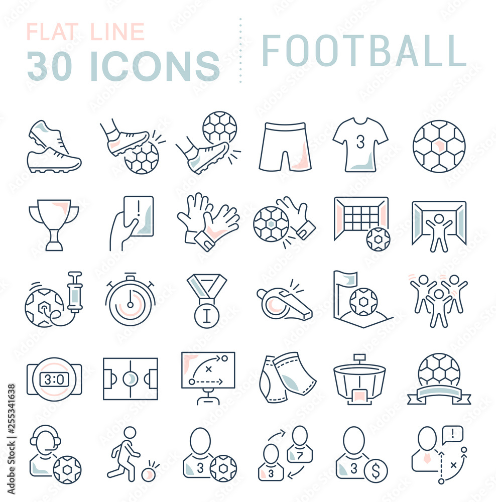 Set Vector Line Icons of Football. Set Vector Line Icons of Football.