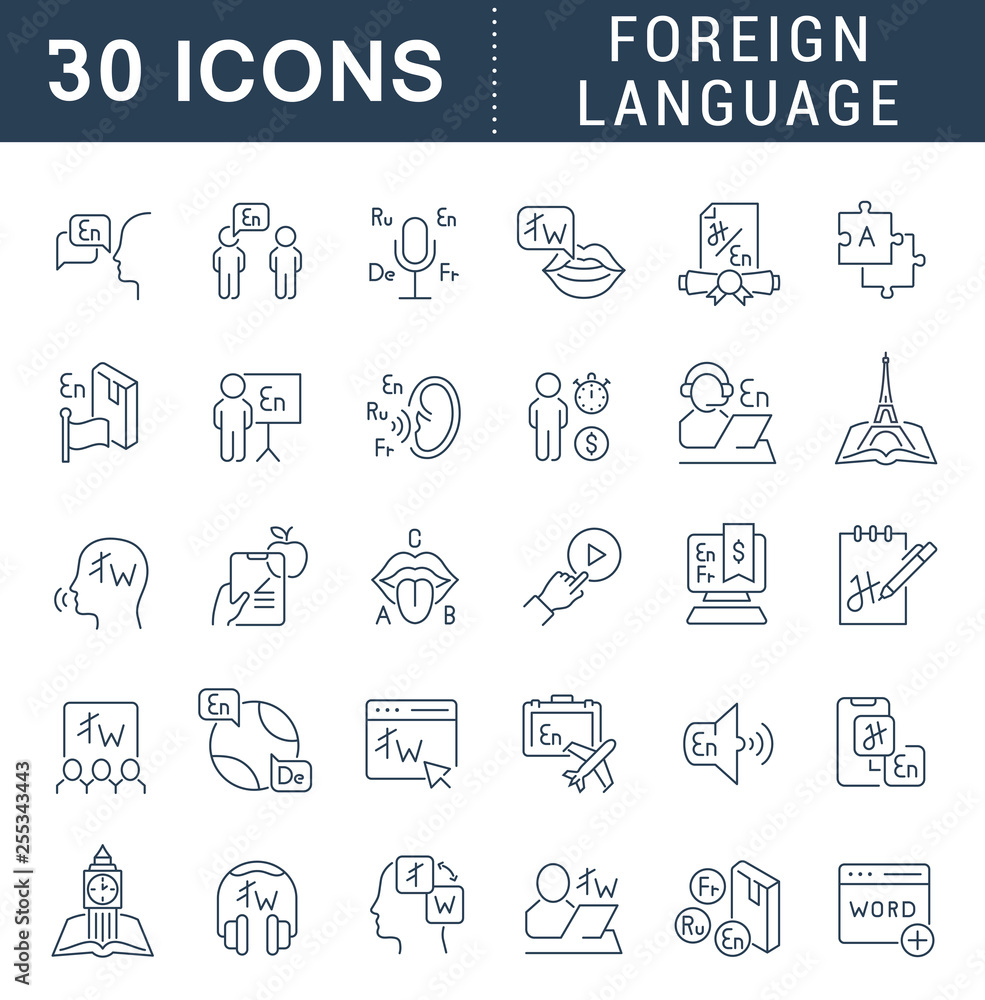 Set Vector Line Icons of Foreign Language.