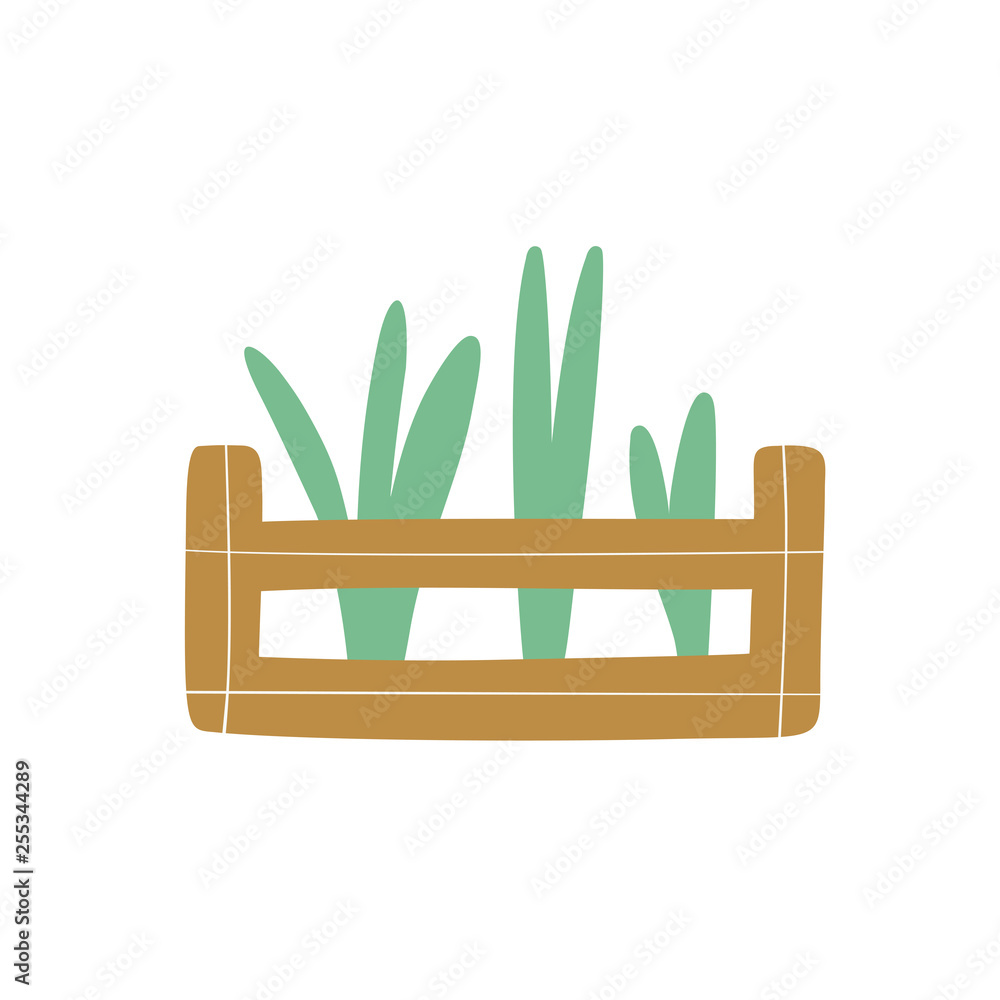 Box of seedlings hand drawn illustration. Doodle vector print isolated on white background Box of seedlings hand drawn illustration. Doodle vector print isolated on white background
