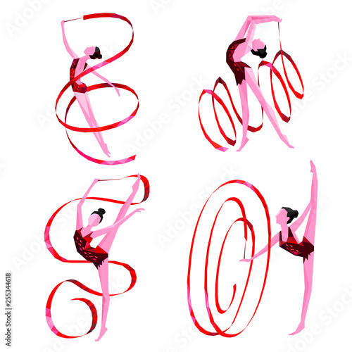 rhythmic gymnastics with tape, polygonal graphics, set