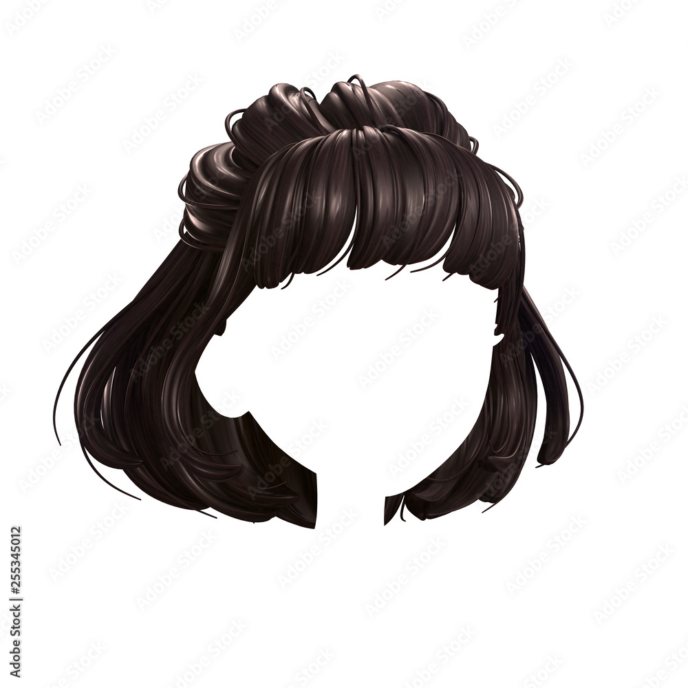 Beautiful female hairstyle of modern fashion. Curly hair salon hairstyles.  Trendy haircut with short brown hair. Hairstyle silhouette. Concept fashion  beauty style. 3D rendering on white background. Stock Illustration | Adobe  Stock