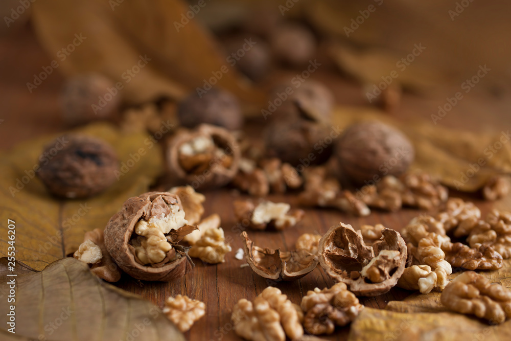 Walnuts on wooden background Walnuts on wooden background