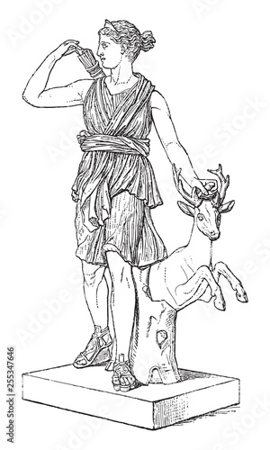 Sculpture of Artemis (Diana) - Vintage illustration from Meyers Konversations-Lexikon 1897