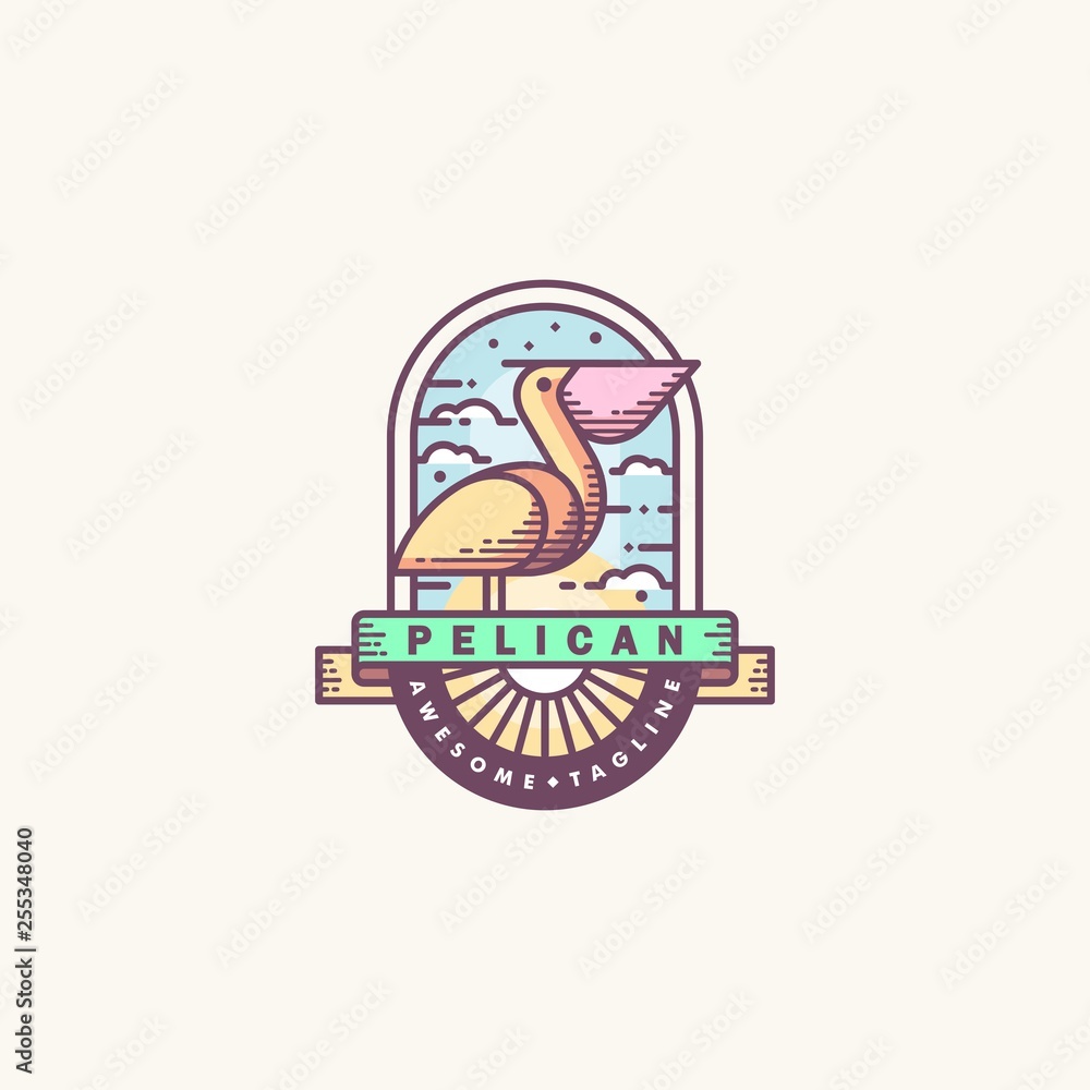 Pelican Line art illustration vector Design template