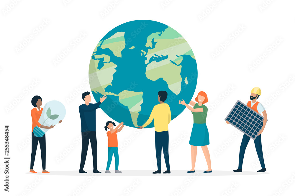 Multiethnic group of people supporting earth and environment Multiethnic group of people supporting earth and environment