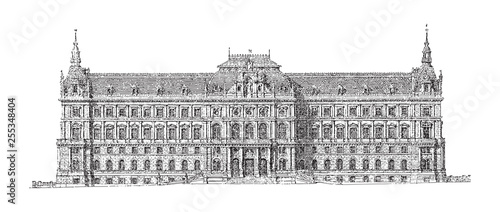 Historical building - Palace of justice - Vienna (Austria) / Vintage illustration from Meyers Konversations-Lexikon 1897