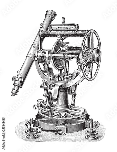 Old Theodolite / vintage illustration from Meyers Konversations-Lexikon 1897