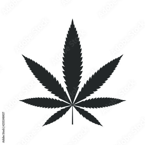 Cannabis leaf graphic icon. Marijuana black sign isolated on white background. Vector illustration