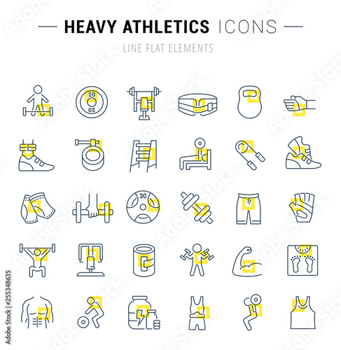 Set Vector Line Icons of Heavy Athletics.