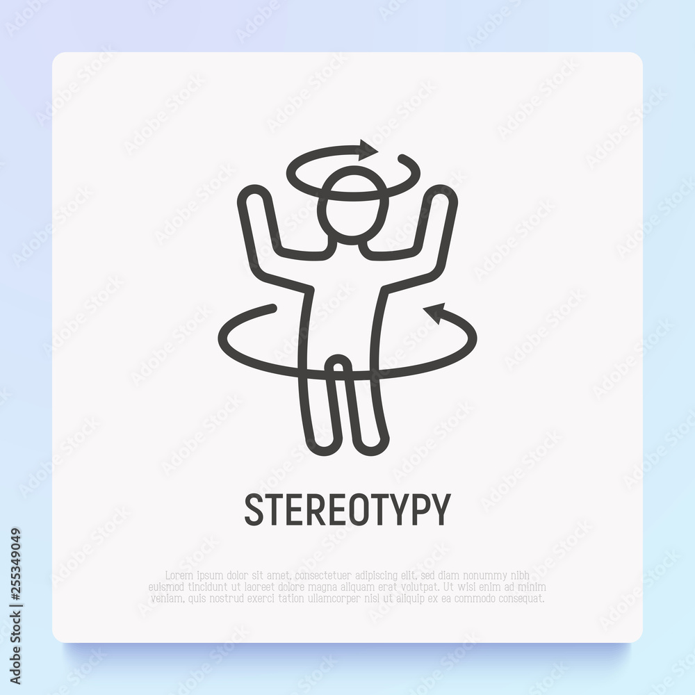 Stereotypy, dizziness or disorientation thin line icon. Modern vector illustration of illness symptom. Stereotypy, dizziness or disorientation thin line icon. Modern vector illustration of illness symptom.