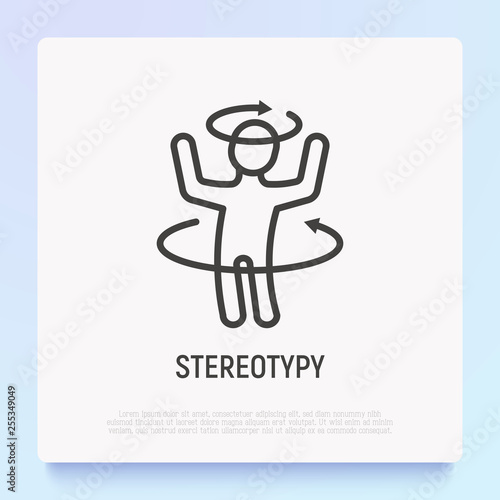 Stereotypy, dizziness or disorientation thin line icon. Modern vector illustration of illness symptom.