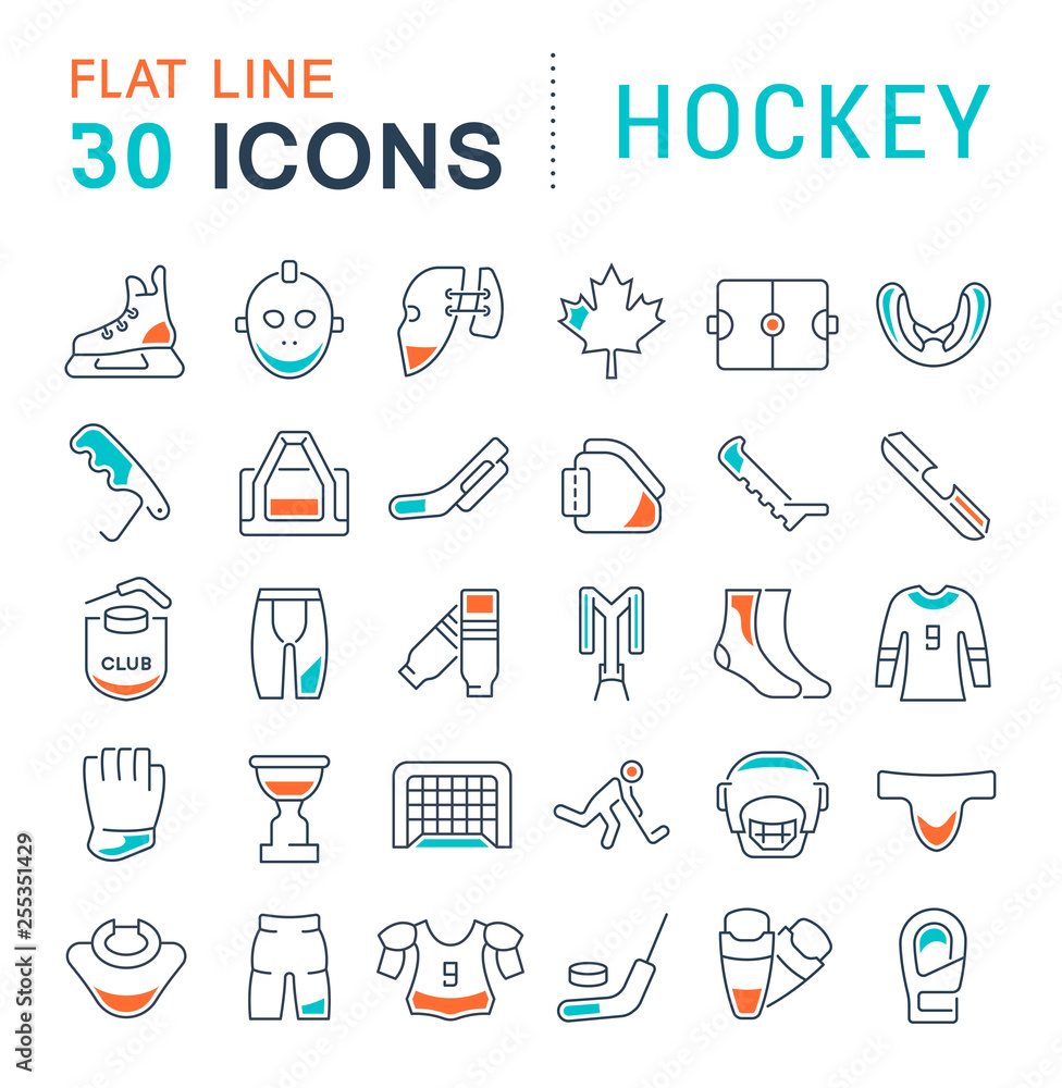 Set Vector Line Icons of Hockey. Set Vector Line Icons of Hockey.