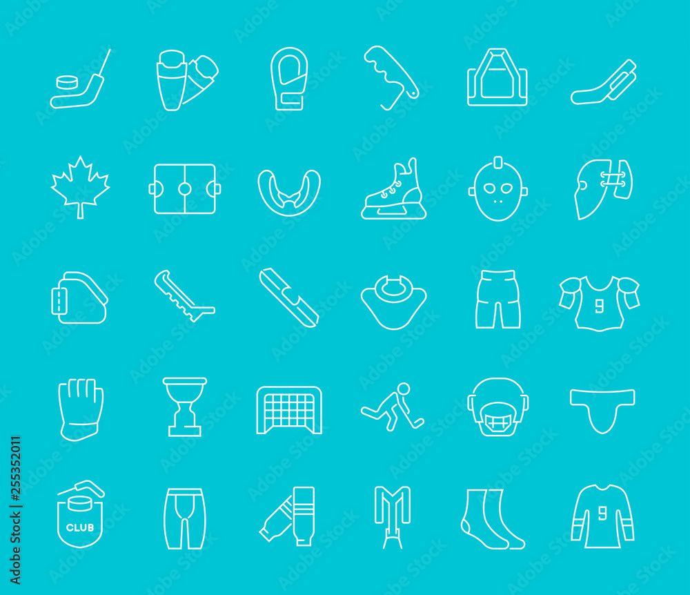 Set of Line Icons of Hockey. Set of Line Icons of Hockey.