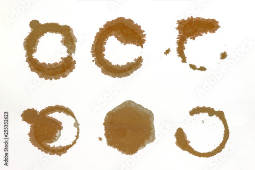 Footprint from the cup, glasses on a white background. Concept stain of wine, coffee, juice.