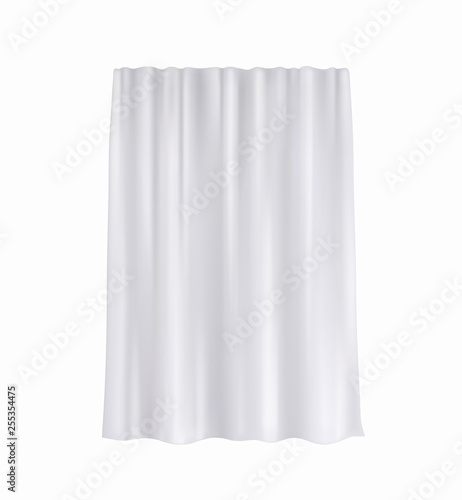 Curtain, hanging window decoration isolated on white background. Vector cloth, fabric, silk veil. Textile white wave drapery.