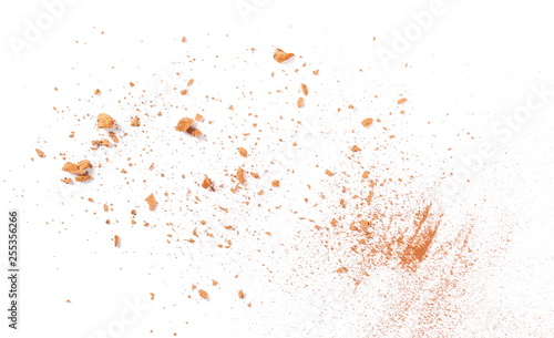 Shattered brick dust isolated on white background, top view