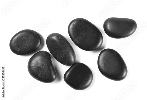 Black rocks, pile isolated on white background, top view