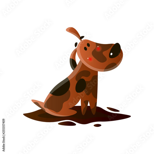 Brown cartoon dirty dog isolated on white background