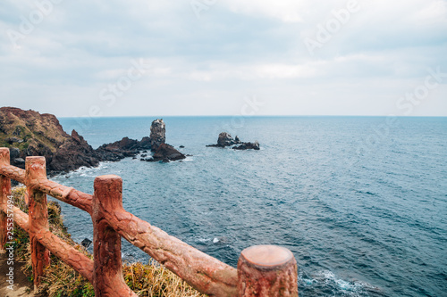 Seopjikoji sea and rock formation in Jeju Island, Korea