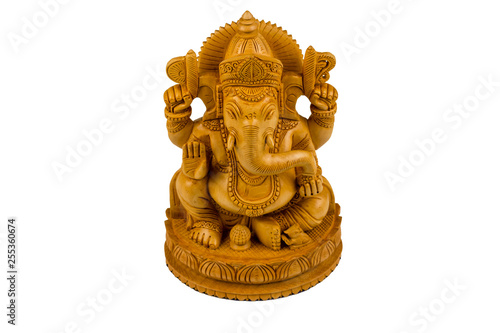 Isolated wooden statue of Ganesha
