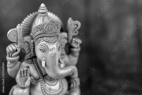 Ganesha statue in black and white
