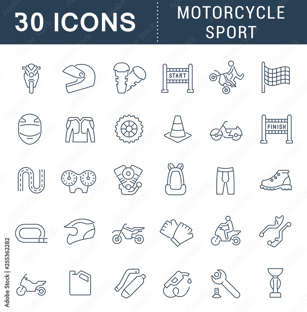 Set Vector Line Icons of Motorcycle Sport.