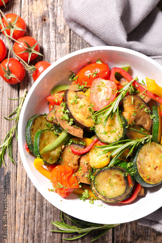 ratatouille, grilled zucchini with tomato and bell pepper ratatouille, grilled zucchini with tomato and bell pepper