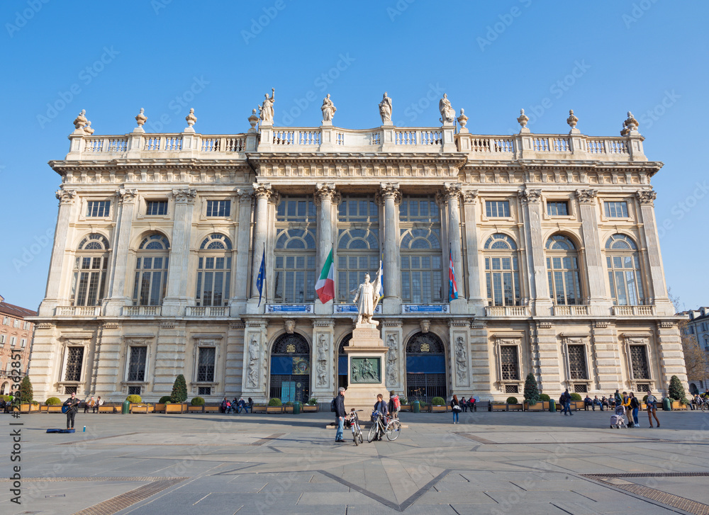 TURIN, ITALY - MARCH 13, 2017: Palazzo Madama and Piazza Castello.