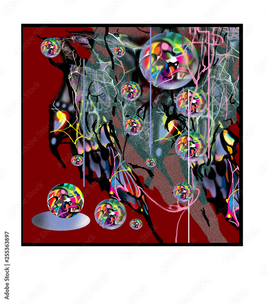 Obraz premium abstract image on red with bubbles, colorful composition