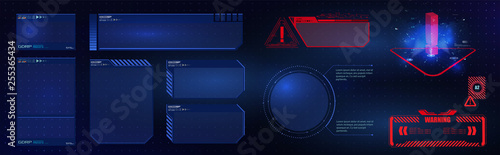 HUD UI GUI  futuristic user interface screen elements set. High tech screen for video game. Sci-fi concept design. Vector illustration