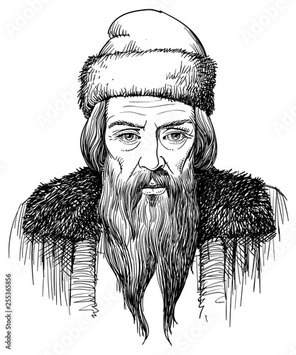 Johannes Gutenberg portrait in line art illustration