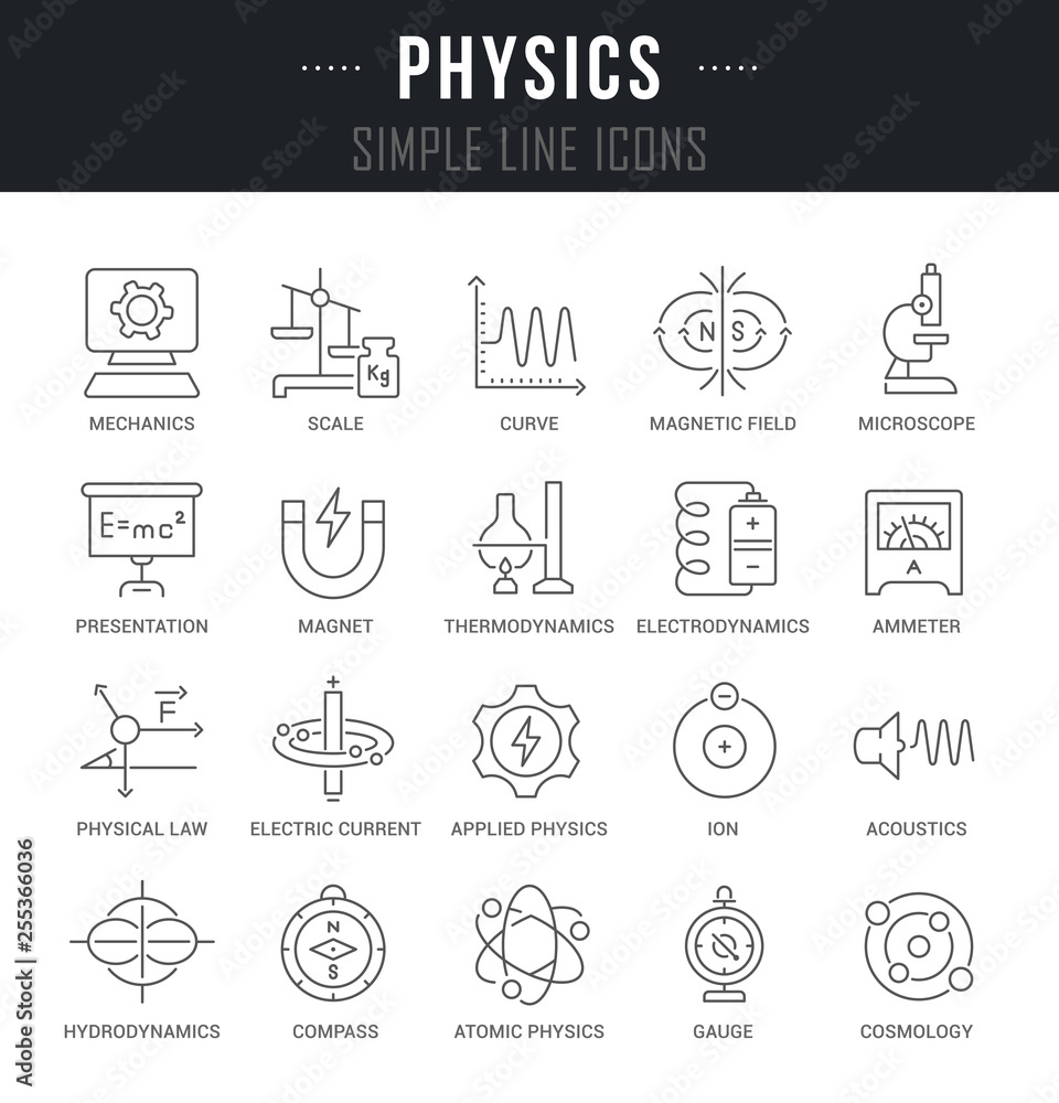 Fototapeta premium Set Vector Line Icons of Physics.
