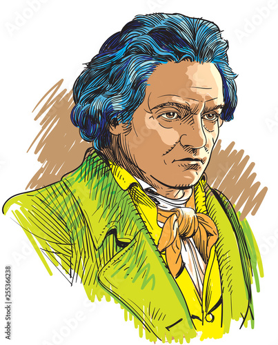 Ludwig van Beethoven portrait in line art illustration