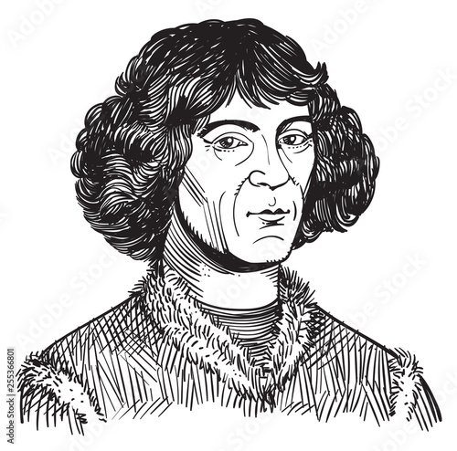 Nicolaus Copernicus portrait in line art illustration