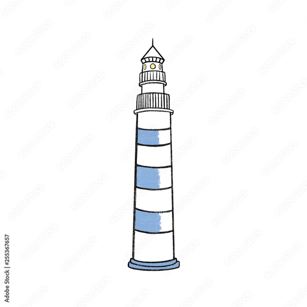 Lighthouse white and blue isolated illustration on a white background.