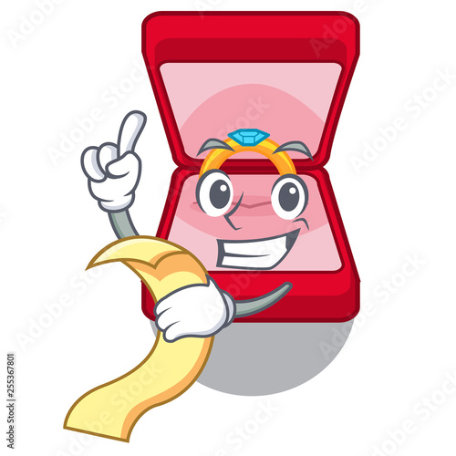 With menu wedding ring box in character bag