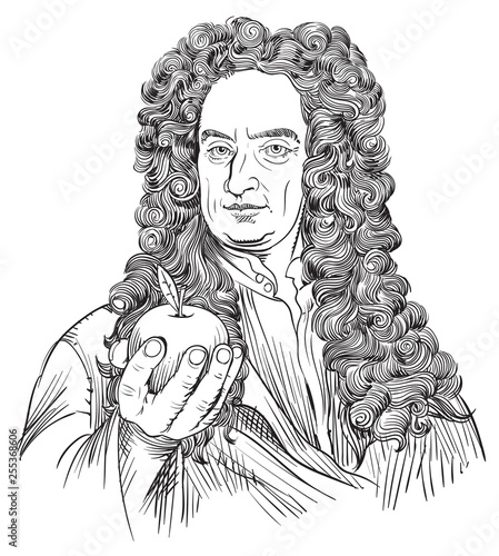 Isaac Newton portrait in line art illustration photo