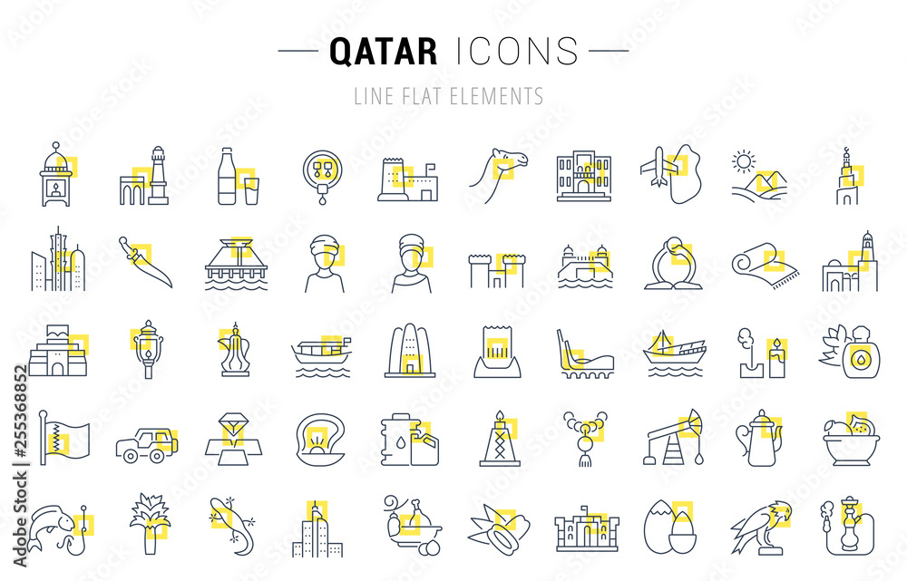 Fototapeta premium Set Vector Line Icons of Qatar.