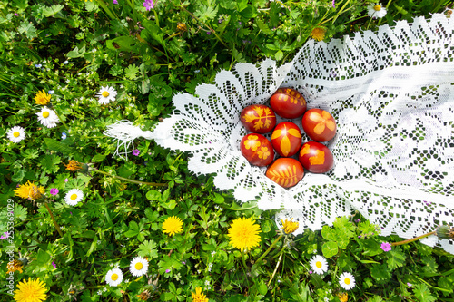 banner uova di Pasqua belli sul prato verde erba  photo