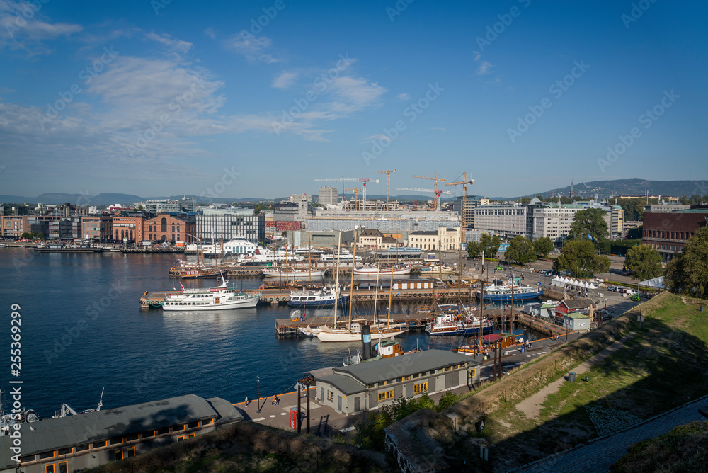 View of Oslofjord and Oslo harbour from Akershus Fortress, Oslo, Norway