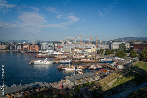 View of Oslofjord and Oslo harbour from Akershus Fortress, Oslo, Norway